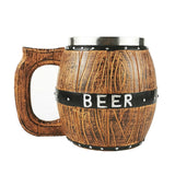 Stainless Steel Wooden Barrel Beer Mug Large Capacity Wine Barrel Cup Personalized Bar Supplies, 550ml