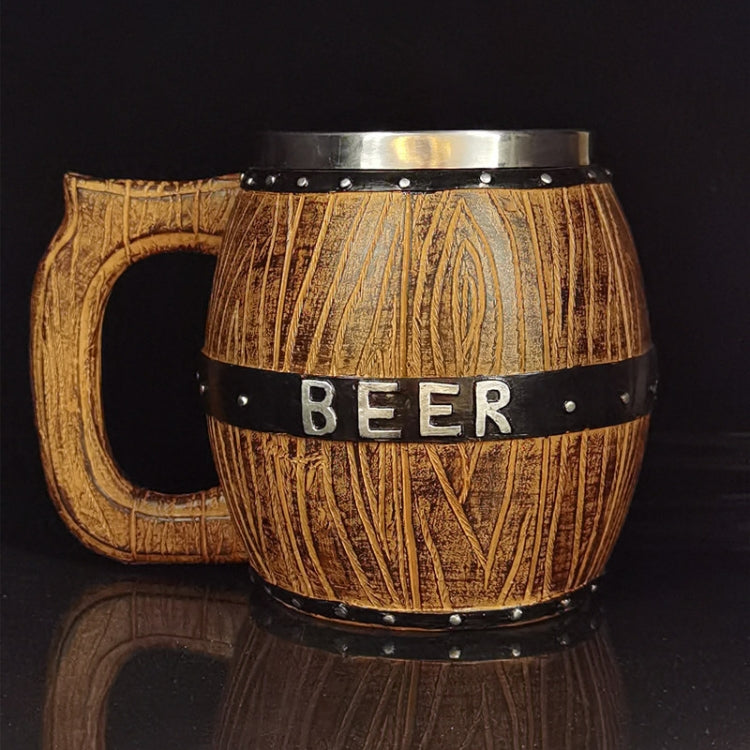 Stainless Steel Wooden Barrel Beer Mug Large Capacity Wine Barrel Cup Personalized Bar Supplies, 550ml
