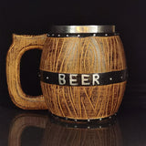 Stainless Steel Wooden Barrel Beer Mug Large Capacity Wine Barrel Cup Personalized Bar Supplies, 550ml