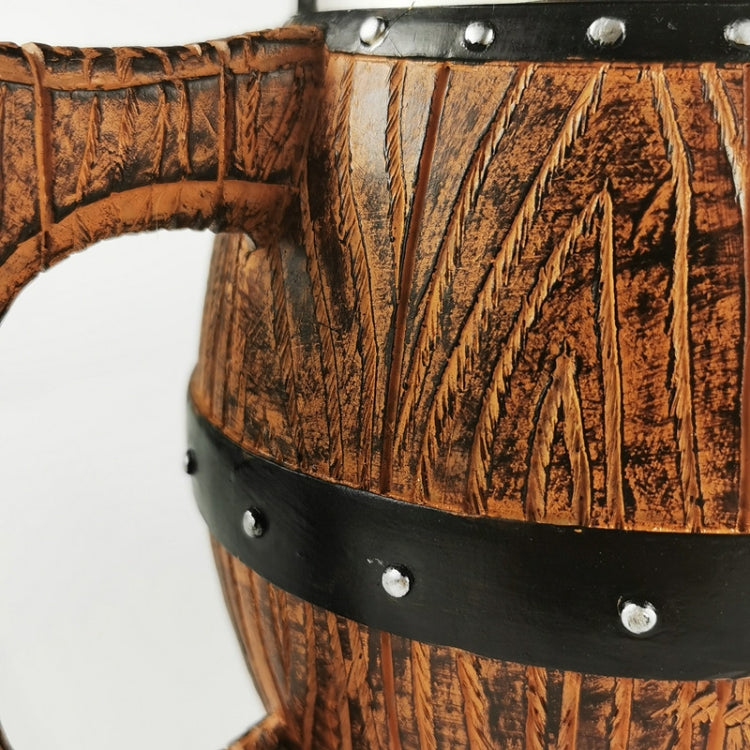 Stainless Steel Wooden Barrel Beer Mug Large Capacity Wine Barrel Cup Personalized Bar Supplies, 550ml