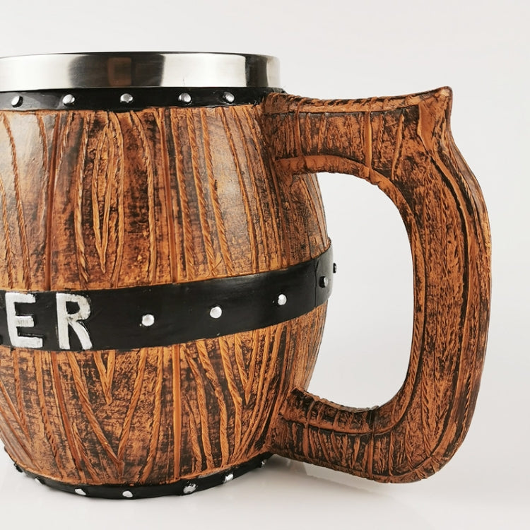 Stainless Steel Wooden Barrel Beer Mug Large Capacity Wine Barrel Cup Personalized Bar Supplies, 550ml
