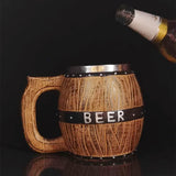 Stainless Steel Wooden Barrel Beer Mug Large Capacity Wine Barrel Cup Personalized Bar Supplies, 550ml