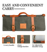 WESSLECO Canvas Roll Chef Knife Storage Bag, WESSLECO Army Green