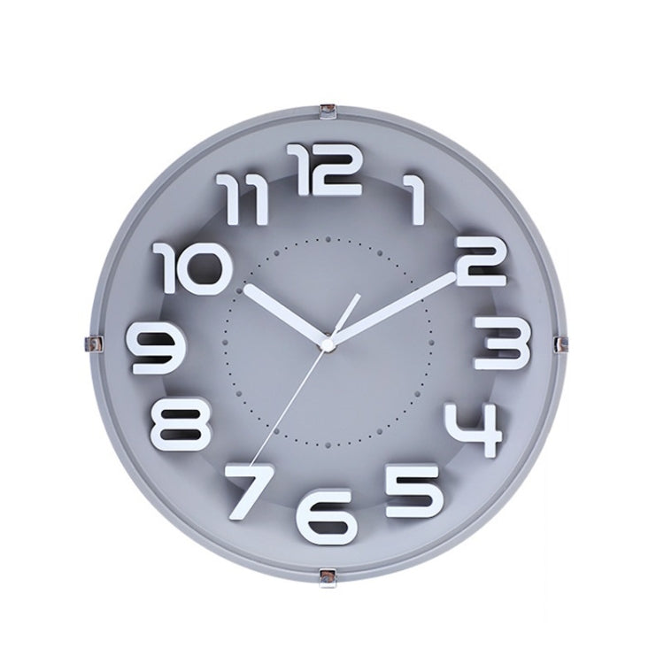 12 Inch Living Room Silent Wall Clock Round Stereo 3D Digital Wall Clock, Ink Green, Gray Gray