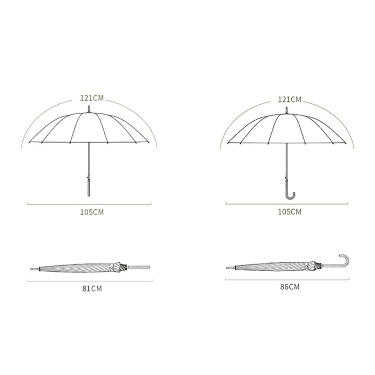 16 Bone Plain Straight Umbrella Small Fresh Long Handle Umbrella, High Indigo, Grapefruit Pink, Matcha Green, Orange, Apricot, Dark Blue, Mint Green, Charm Blue, Ginger, Red Wine, Violet, Classic Black, Vanilla Green, Wood Handle High Indigo           ...