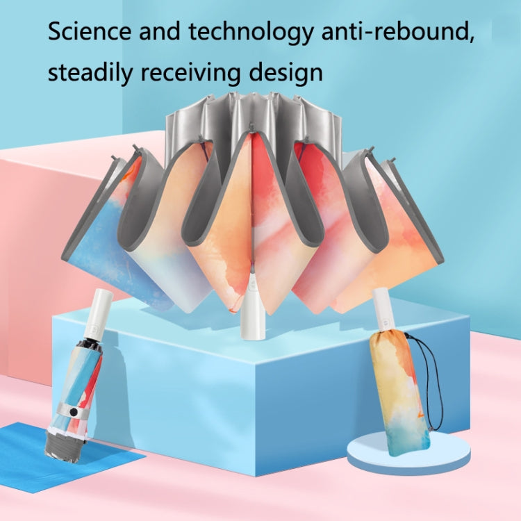 3021 Automatic Rain And Sun Dual-Purpose Umbrella Sun-Proof And Anti-Rebound Folding Umbrella, Light Orange, Light Pink, Light Blue, Illusion Green, Illusion Purple, Illusion Blue, Illusion Pink