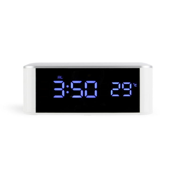 Home LED Mirror Multifunction Electronic Clock Mirror Clock Household Thermometer, Red Word, White Word, Blue Word Blue Word