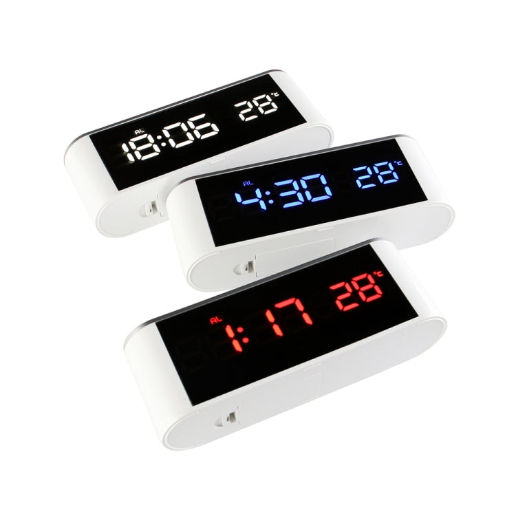 Home LED Mirror Multifunction Electronic Clock Mirror Clock Household Thermometer, Red Word, White Word, Blue Word