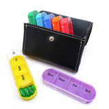 Notebook-Style 28-Compartment Portable Pill Box&Leather Bag, Black, Brown