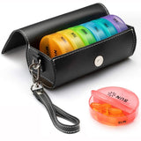 One Week Use Portable Plastic 14-Compartment Pill Box Leather Bag