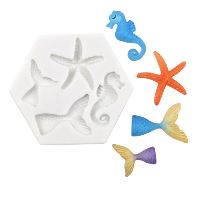 Ocean Series Big And Small Fishtail Starfish Seahorse DIY Baking Liquid Silicone Mold, Gray, Pink