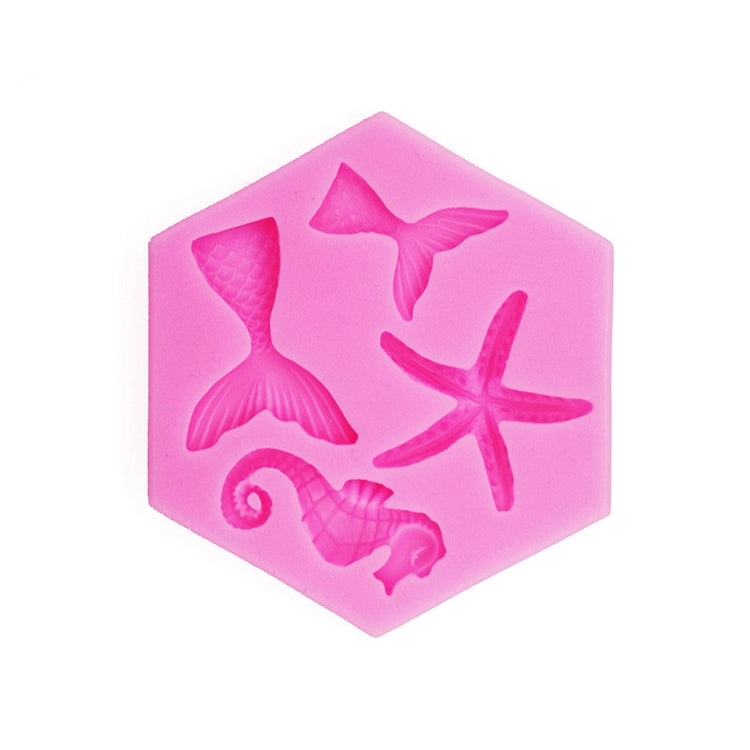 Ocean Series Big And Small Fishtail Starfish Seahorse DIY Baking Liquid Silicone Mold, Gray, Pink