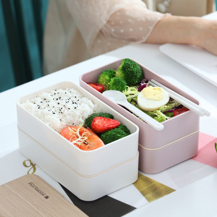 Office Double-layer Separated Lunch Box Wooden Portable Microwaveable Heating Student Bento Box with Cutlery, Double-layer