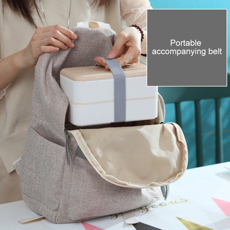 Office Double-layer Separated Lunch Box Wooden Portable Microwaveable Heating Student Bento Box with Cutlery, Double-layer