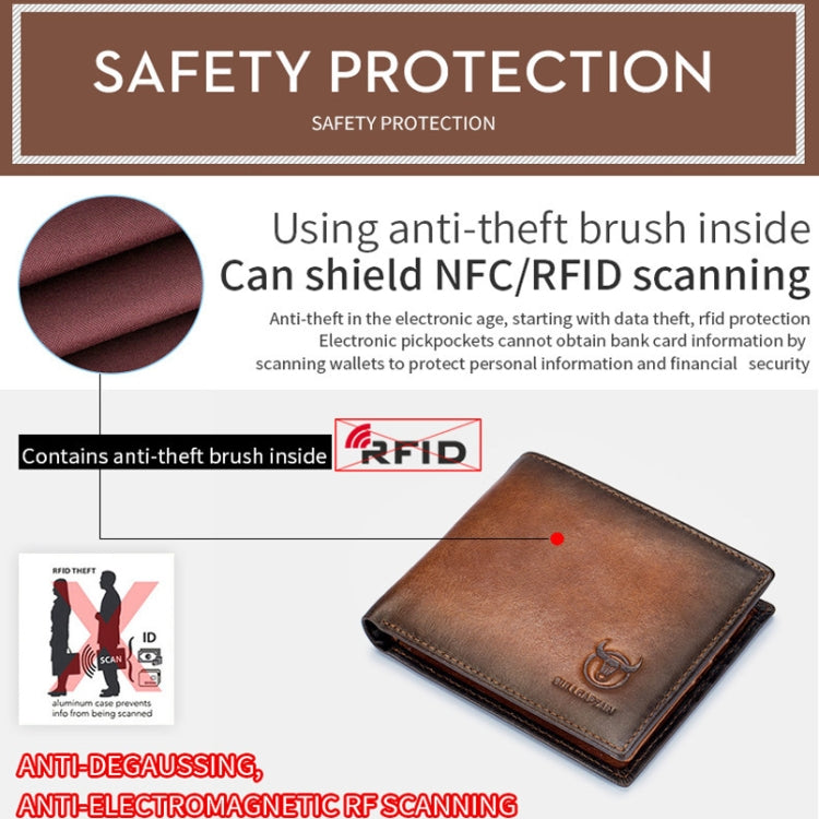 BUFF CAPTAIN 05 Men Leather Short Wallet Anti-Theft Brush Multi-Card Bit First-Layer Soft Cowhide Wallet, Red, Yellow Brown