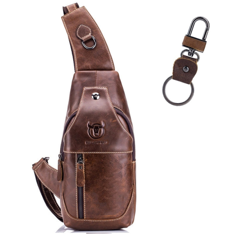 BULL CAPTAIN 019 Retro Men Leather Crossbody Shoulder Bag First-Layer Cowhide Chest Bag, Colour: Black + Buckle, Chestnut Brown, Yellow Brown, Gray Brown, Pure Black, Chestnut Brown + Buckle + Bracket, Black + Buckle + Bracket, Yellow + Buckle + Bracke...