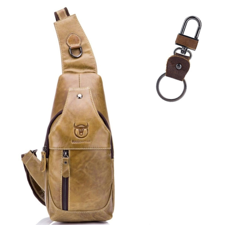 BULL CAPTAIN 019 Retro Men Leather Crossbody Shoulder Bag First-Layer Cowhide Chest Bag, Colour: Black + Buckle, Chestnut Brown, Yellow Brown, Gray Brown, Pure Black, Chestnut Brown + Buckle + Bracket, Black + Buckle + Bracket, Yellow + Buckle + Bracke...