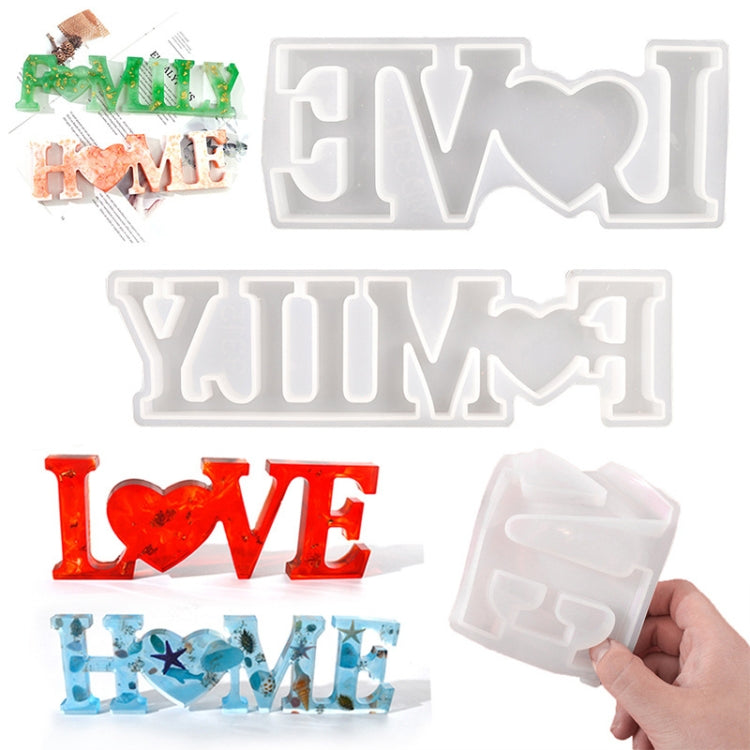DIY Crystal Epoxy Silicone Letter Mold, Anti-letter MD3300_LOVE Mold, Anti-letter MD3301_HOME Mold, Anti-letter MD3302_Family Mold, Positive Letter MD3313_LOVE Mold, Positive Letter MD3314_HOME Mold, Positive Letter MD3315_FAMILY Mold