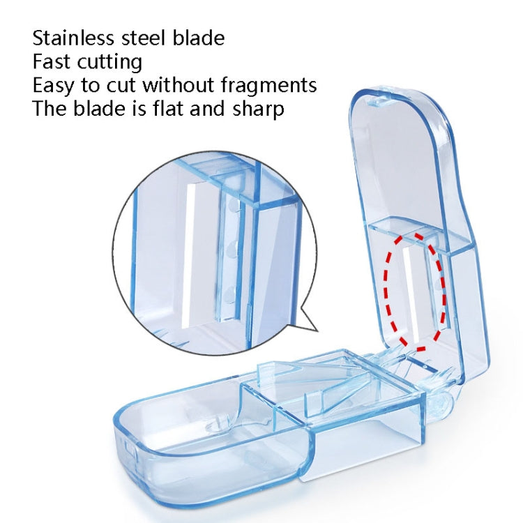 2pcs R8335 Transparent Medicine Cutter Food Grade Plastic Split Cartridge Pill Separator, Blue, Black, Transparent