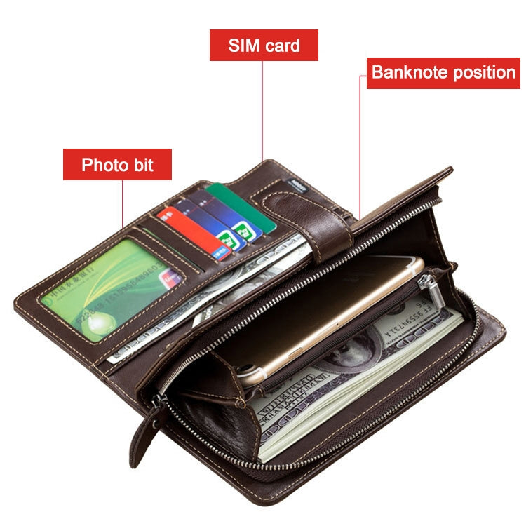 BULL CAPTAIN 028 Long Buckle Retro Cowhide Multi-Function Wallet (Black), Orange, Green, Blue, Red, Black, Brown