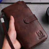 BULL CAPTAIN 028 Long Buckle Retro Cowhide Multi-Function Wallet (Black), Orange, Green, Blue, Red, Black, Brown