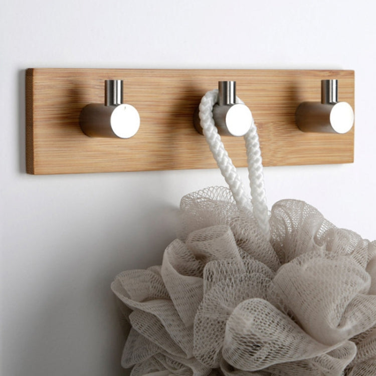 Stainless Steel Bamboo Wood Three Row Hook Kitchen Bathroom Door Adhesive Hook, Door Sticky Three Hook