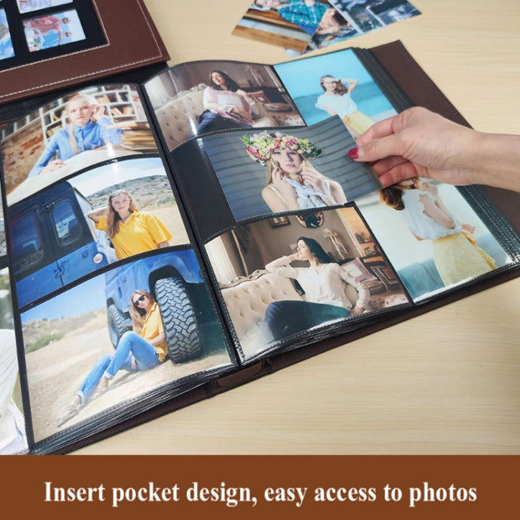 6 Inch 600 Sheets Leather Cover Photo Album Family Photo Album Storage Book, Black, Dark Brown, Light Brown