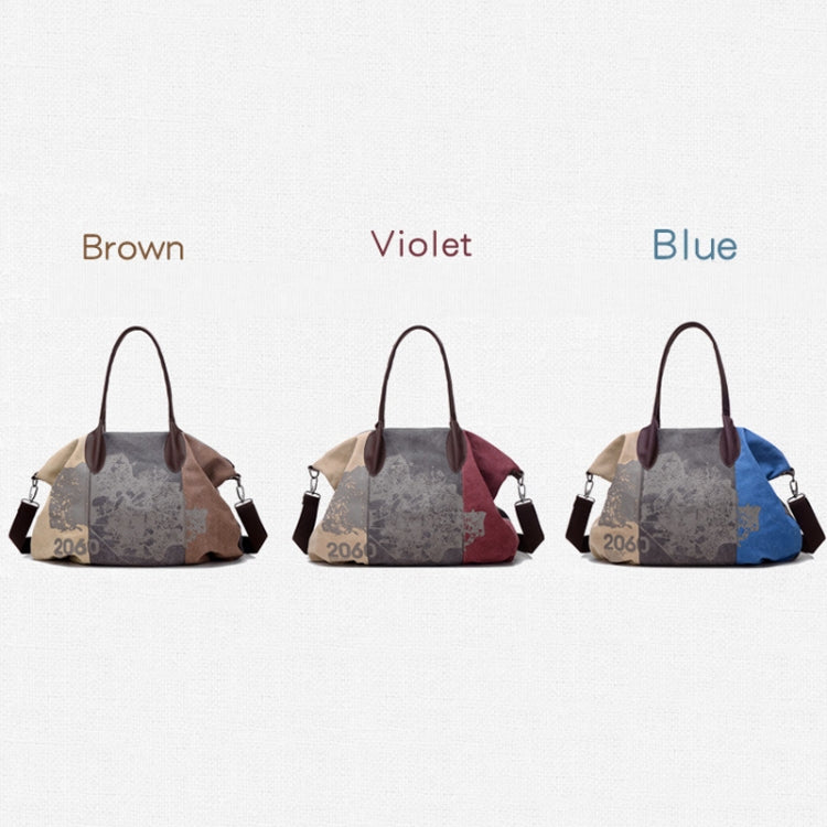 K1219 Large-Capacity Graffiti Canvas Bag Printing Single-Shoulder Messenger Bag, Red Wine, Blue, Light Brown