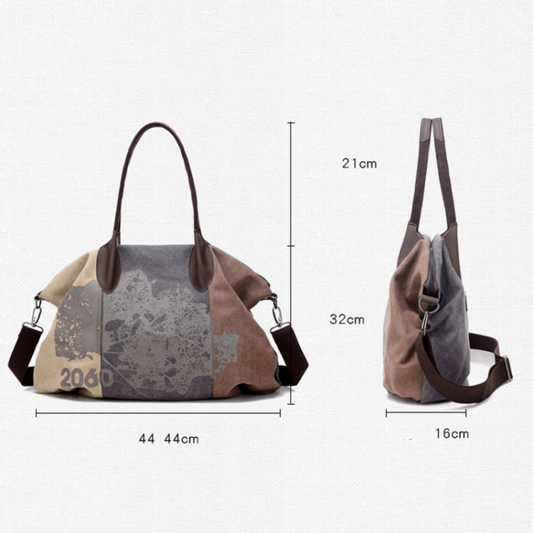 K1219 Large-Capacity Graffiti Canvas Bag Printing Single-Shoulder Messenger Bag, Red Wine, Blue, Light Brown