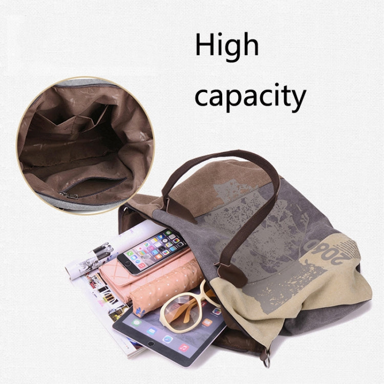 K1219 Large-Capacity Graffiti Canvas Bag Printing Single-Shoulder Messenger Bag, Red Wine, Blue, Light Brown