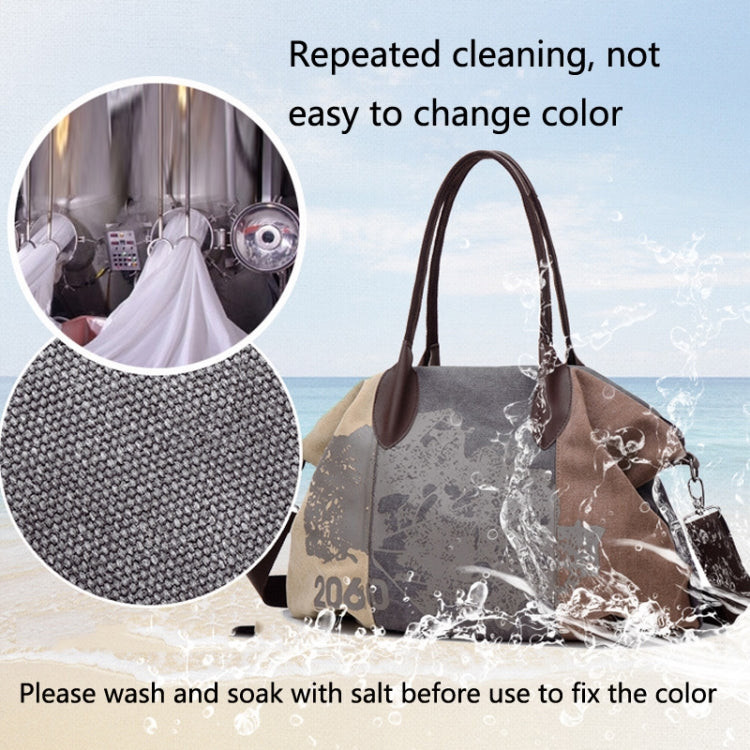 K1219 Large-Capacity Graffiti Canvas Bag Printing Single-Shoulder Messenger Bag, Red Wine, Blue, Light Brown