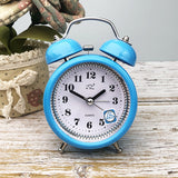 3 Inch Metal Bell Alarm Clock With Night Light Student Bedside Fashion Clock, Red, Green, Blue, Pink, Orange Blue