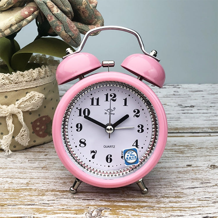 3 Inch Metal Bell Alarm Clock With Night Light Student Bedside Fashion Clock, Red, Green, Blue, Pink, Orange Pink