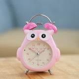 3 Inch Children Cartoon Owl Luminous Silent Bedside Snooze Small Alarm Clock, Pink, Gray, Light Blue, Ink Green Pink