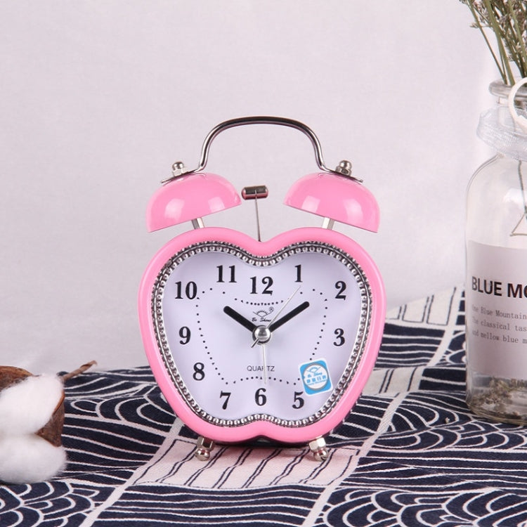 Children Cartoon Apple-Shaped Bedside Mute Desk Clock Metal Bell Digital Alarm Clock, Red, Blue, Pink