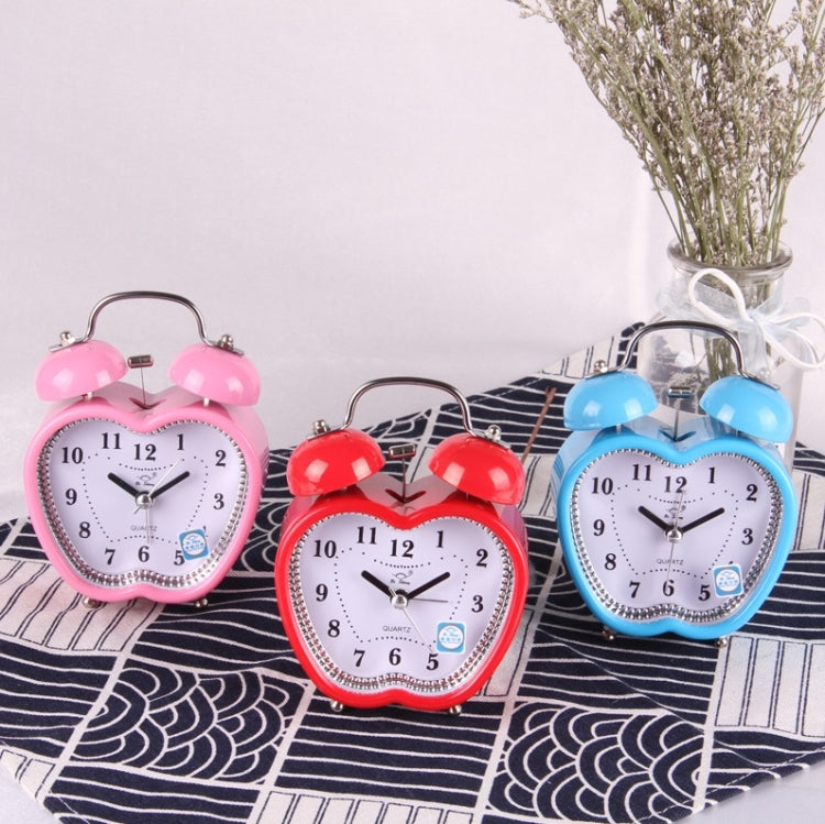 Children Cartoon Apple-Shaped Bedside Mute Desk Clock Metal Bell Digital Alarm Clock, Red, Blue, Pink
