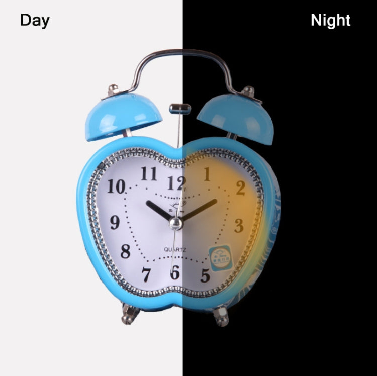 Children Cartoon Apple-Shaped Bedside Mute Desk Clock Metal Bell Digital Alarm Clock, Red, Blue, Pink