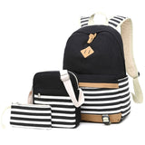 3 PCS/Set Canvas Leisure Backpack Large Capacity Printed School Bag, Green, Black, Navy Blue, Pink, Grey Black