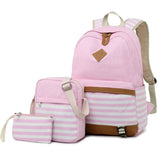 3 PCS/Set Canvas Leisure Backpack Large Capacity Printed School Bag, Green, Black, Navy Blue, Pink, Grey Pink