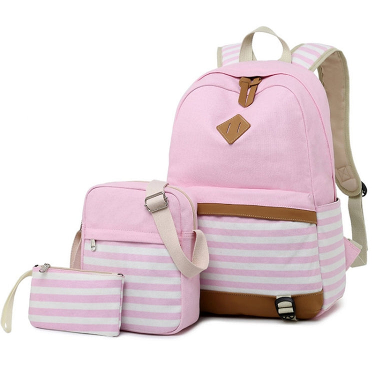 3 PCS/Set Canvas Leisure Backpack Large Capacity Printed School Bag, Green, Black, Navy Blue, Pink, Grey Pink