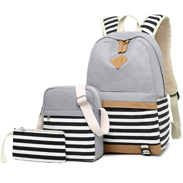 3 PCS/Set Canvas Leisure Backpack Large Capacity Printed School Bag, Green, Black, Navy Blue, Pink, Grey Grey