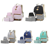 3 PCS/Set Canvas Leisure Backpack Large Capacity Printed School Bag, Green, Black, Navy Blue, Pink, Grey