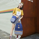 3 PCS/Set Canvas Leisure Backpack Large Capacity Printed School Bag, Green, Black, Navy Blue, Pink, Grey