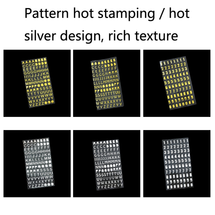 10 Sets Hand Account Alphanumeric Sticker Diary Plan DIY Sticker Set, Bronze Physical Letter, Bronze Cartoon Letter, Bronze Number, Hot Silver Physical Letter, Hot Silver Cartoon Letter, Hot Silver Number