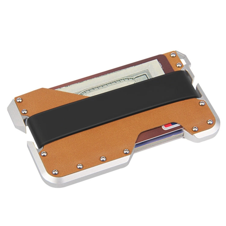 JK02 Metal Card Holder RFID Anti-Theft Leather Wallet EDC Multifunctional Stainless Steel Aluminum Alloy Card Holder, Black, Black+ Khaki +Black, Black+Black + Orange, Black + Khaki + Orange, Silver + Black + Black, Silver + Khaki + Black        ...