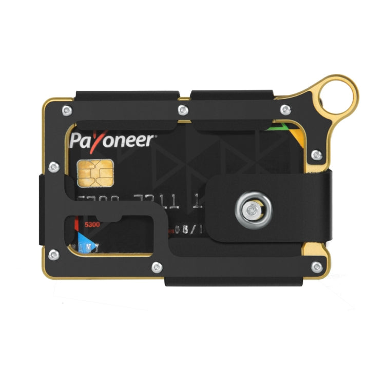 Aluminum Alloy Card Holder Leather Wallet Multifunctional Adjustable Snap Button Pocket Wallet, Black, Gold