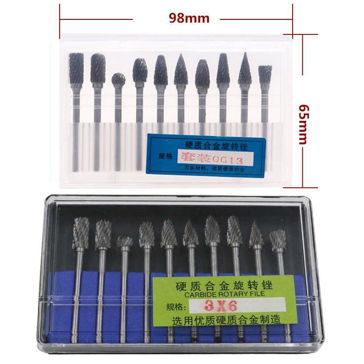 10 PCS / Set Hard Alloy Tungsten Steel Grinding Head Double Pattern Rotating Milling Cutter Head Root Carving Knife, Style:, Transparent Box, Blue Box