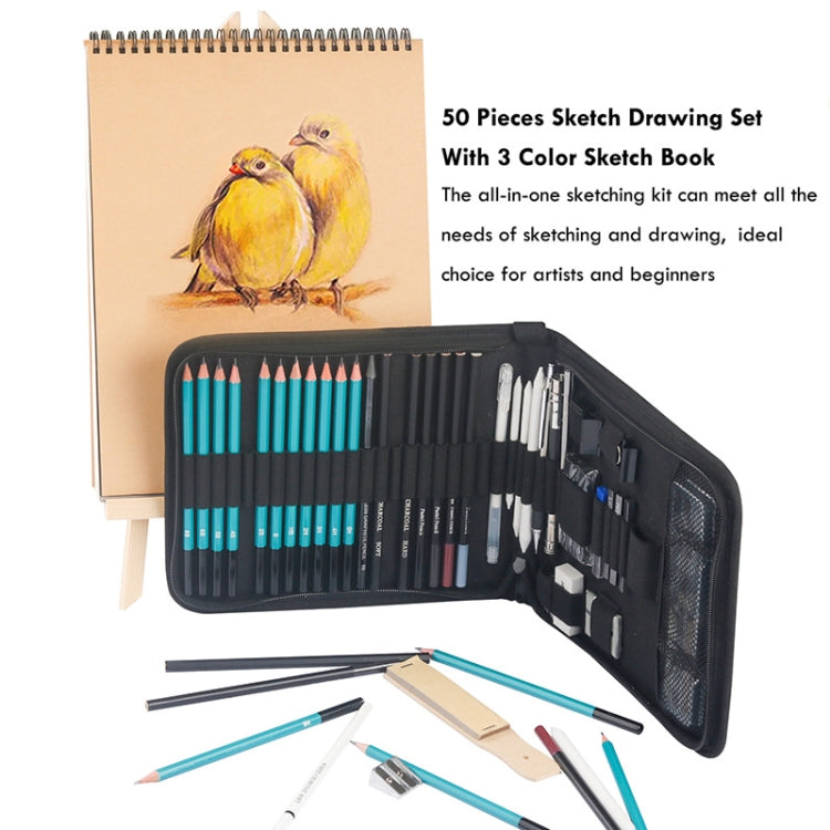 50 in 1 Sketch Pencil Tool Set High-Gloss Metal Pen Carbon Pen Painting Art Set, 50 in 1 Sketch Pencil Tool