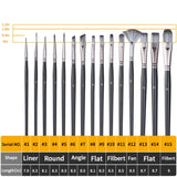 17 in 1 Acrylic Paint Brush Multi-Purpose Nylon Wool Watercolor Paint Brush Art Painting Material Qith Canvas Painting Bag, 17 in 1