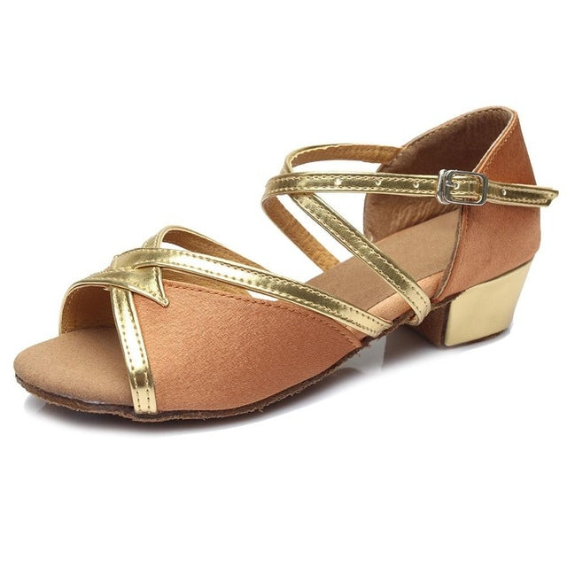 Tango Salsa Latin Low Heel Soft Bottom Dance Shoes for Girls & Women, 24, 25, 26, 27, 28, 29, 30, 31 25 Brown
